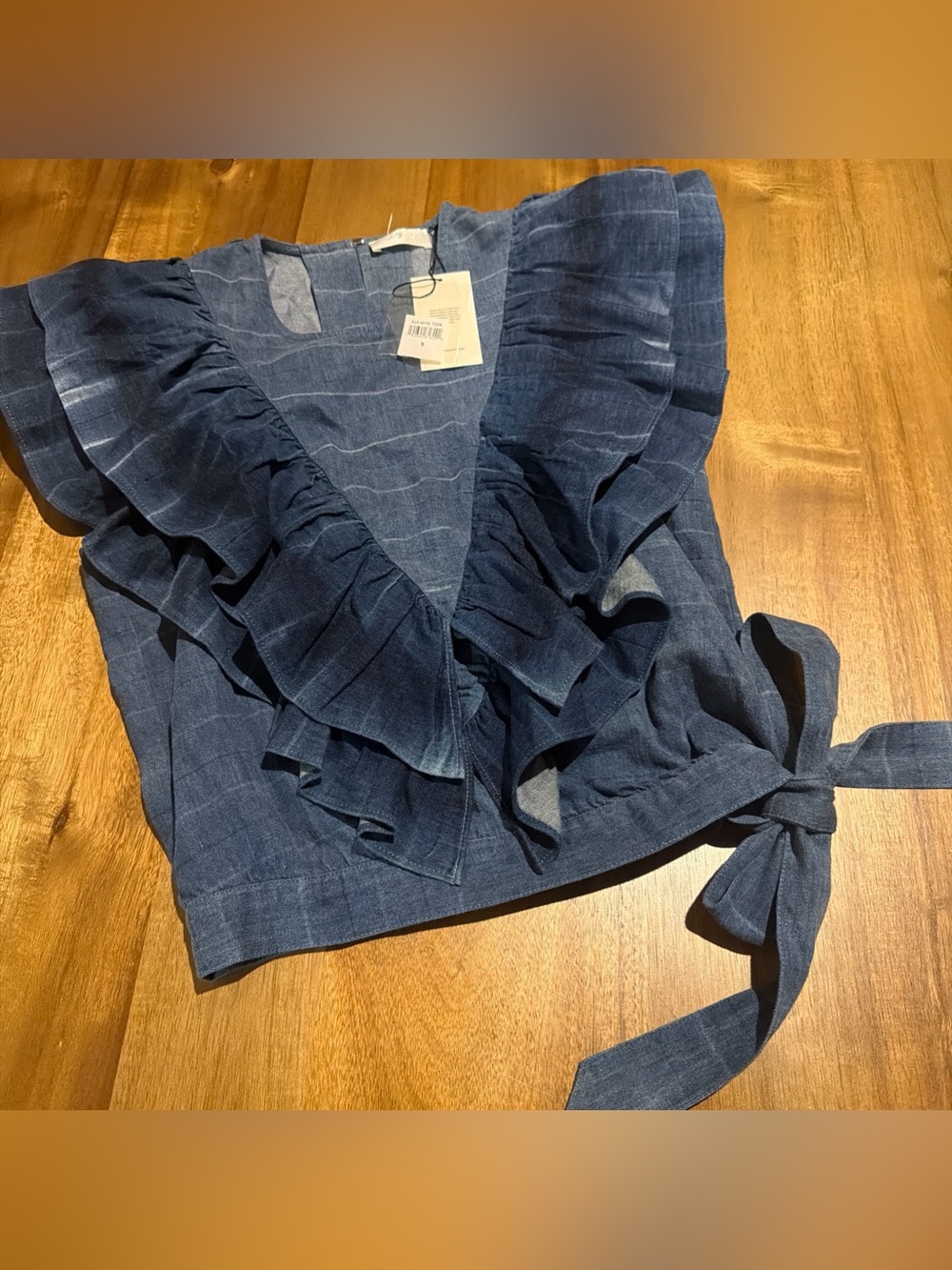 7 For All Mankind Ruffle Wrap Chambray Top / Shirt Size S Retail $178